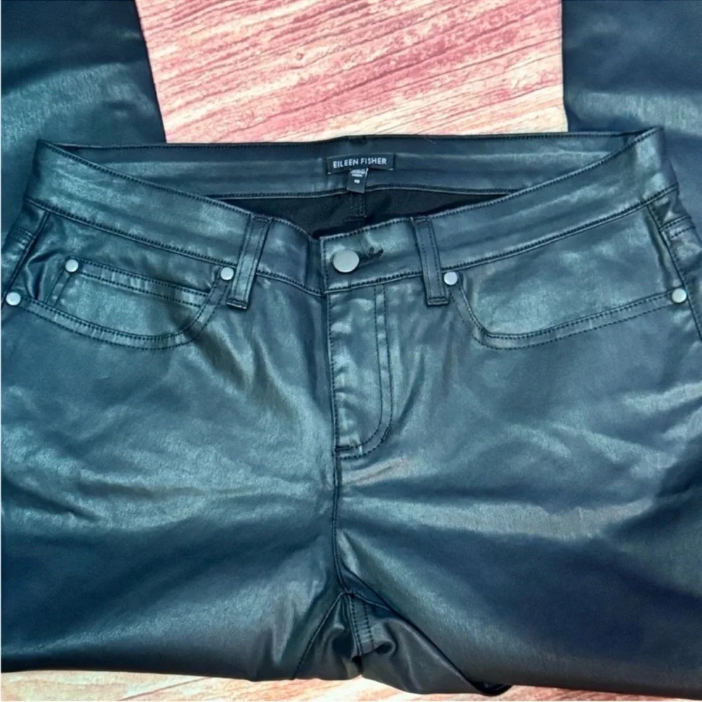 Eileen Fisher Black Organic Cotton Waxed Jeans straight Pants Size 10